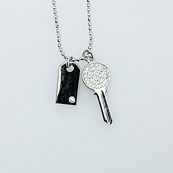 COLLANA IN ARGENTO 925/°°° CON ZIRCONI CHIAVE CON TARGHETTA