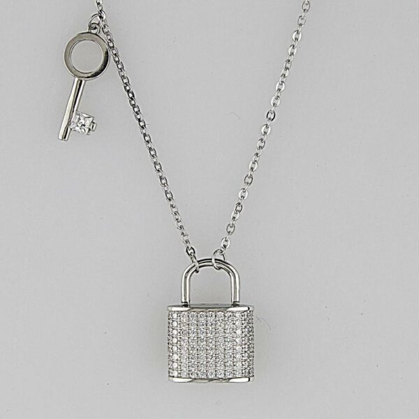COLLANA IN ARGENTO 925°°° CON ZIRCONI LUCCHETTO