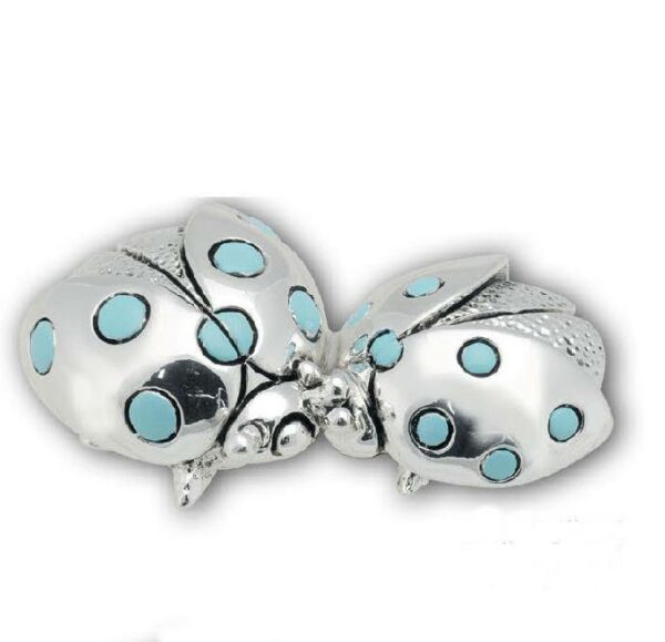COPPIA DI COCCINELLE AZZURRE ARGENTATE Cm 6