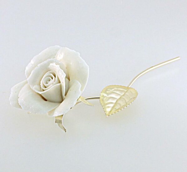 ROSA IN CERAMICA BIANCA E ARGENTO 800/925°°°
