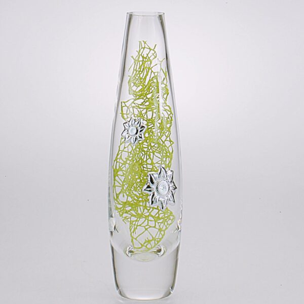 VASO MONOFIORE IN CRISTALLO CON BLASONI IN ARGENTO Cm 24