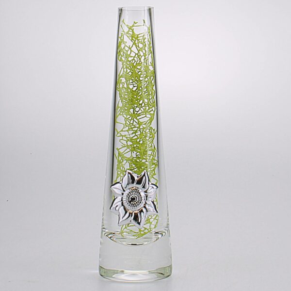 VASO MONOFIORE IN CRISTALLO CON BLASONE IN ARGENTO Cm 24