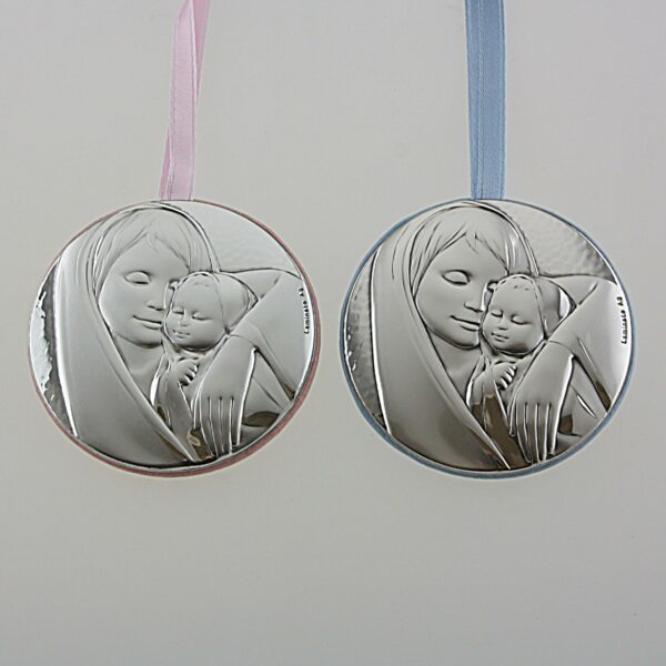 MEDAGLIONE CON BLASONE IN ARGENTO MADONNA Diam. Cm 7