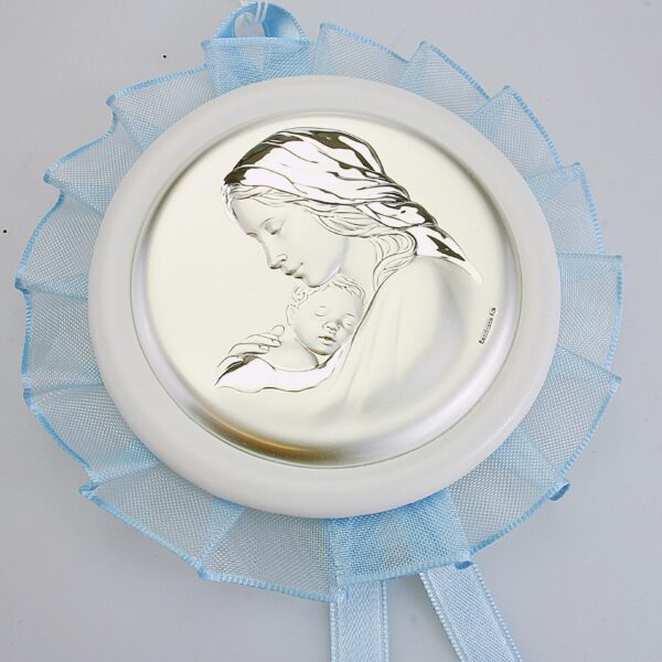 MEDAGLIONE CON BLASONE IN ARGENTO MADONNA Diam. Cm 12