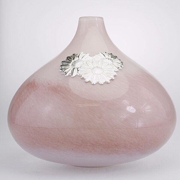 VASO IN VETRO MURANO CON BLASONE IN ARGENTO H Cm 24
