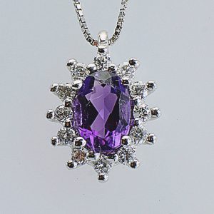 COLLANA IN ORO TITOLO 750°°° CON AMETISTA KT 0.45 E DIAMANTI KT.0.14 COLORE G PUREZZA VS